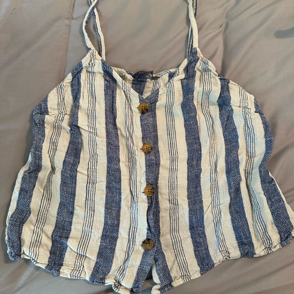 Madison Cream and Blue Relaxed Camisole Top